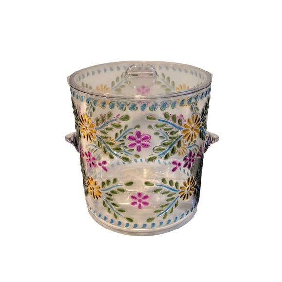 New Floral Country Acrylic Ice Bucket W/Lid & Tongs Party BBQ Flower Barware - Picture 2 of 3